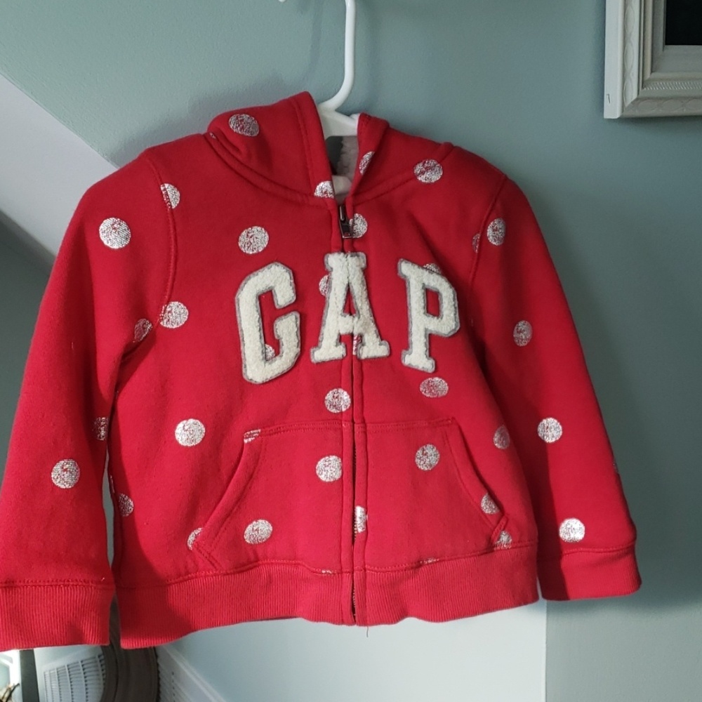 Gap Red & silver polkadot zip up EUC